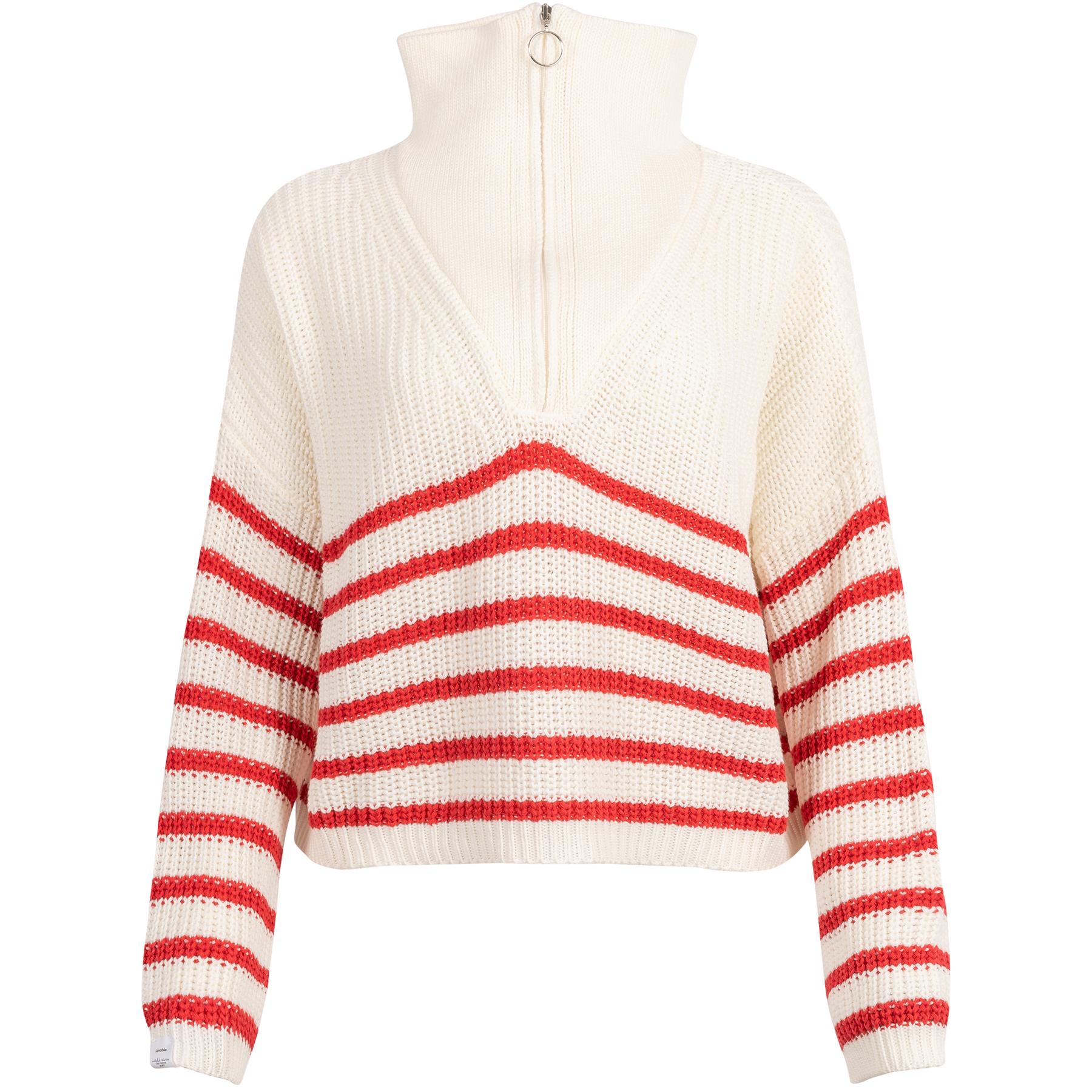 Florie Cotton Zip Knit - Red Stripe