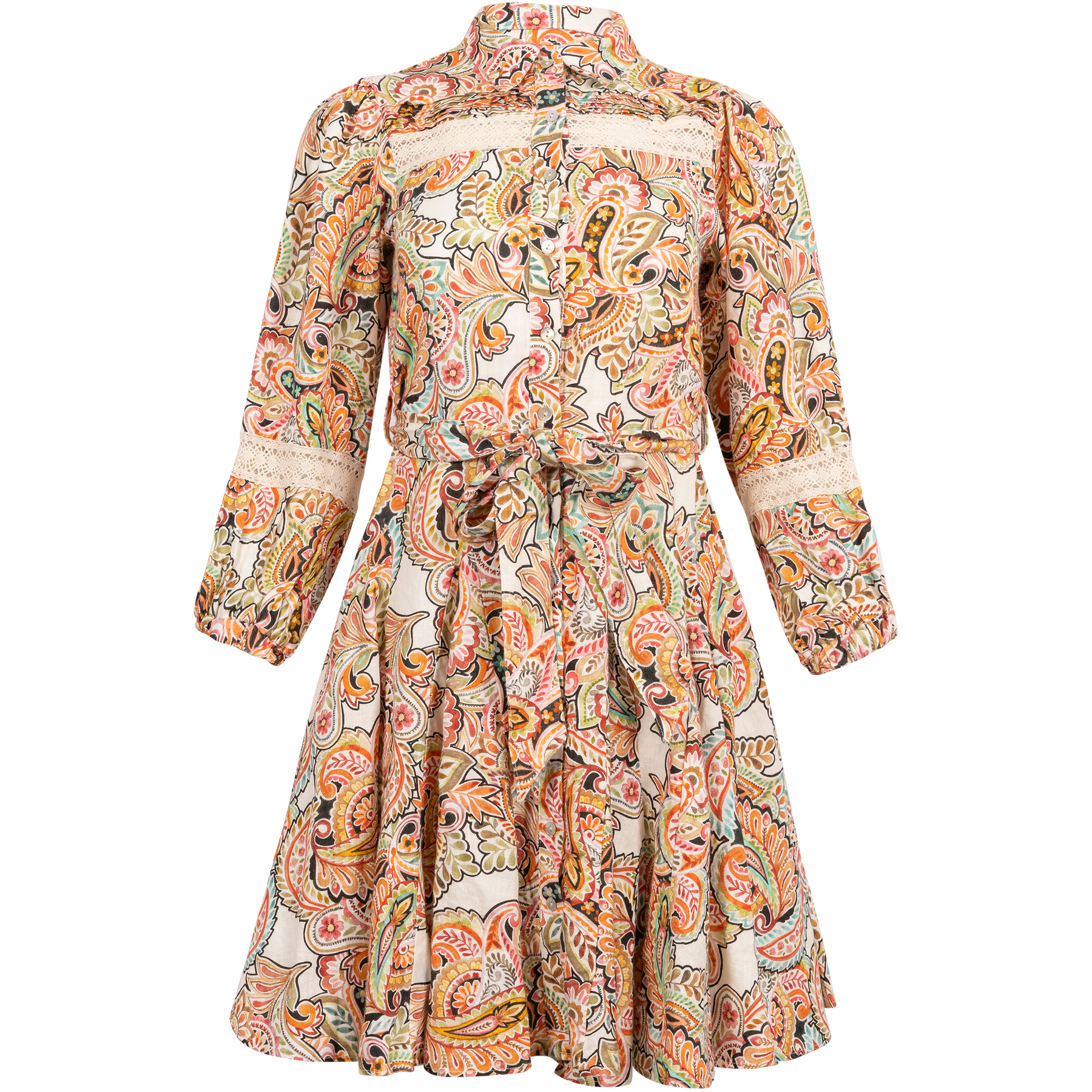 Keana Dress W Belt Linen - Ivory