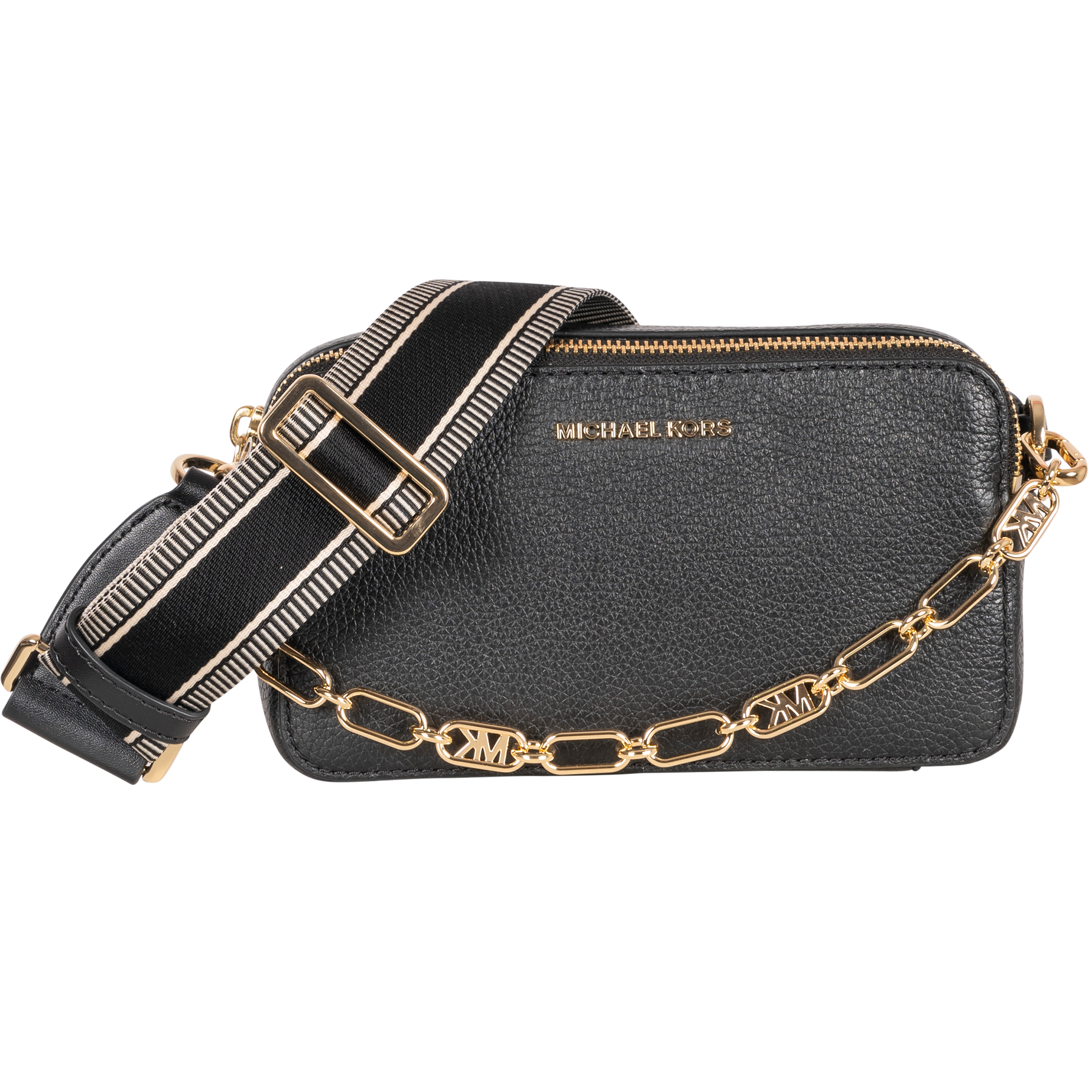Jet Set Small Pebbled Leather Double Zip Camera Bag - Black
