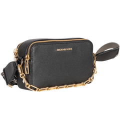 Jet Set Small Pebbled Leather Double Zip Camera Bag - Black