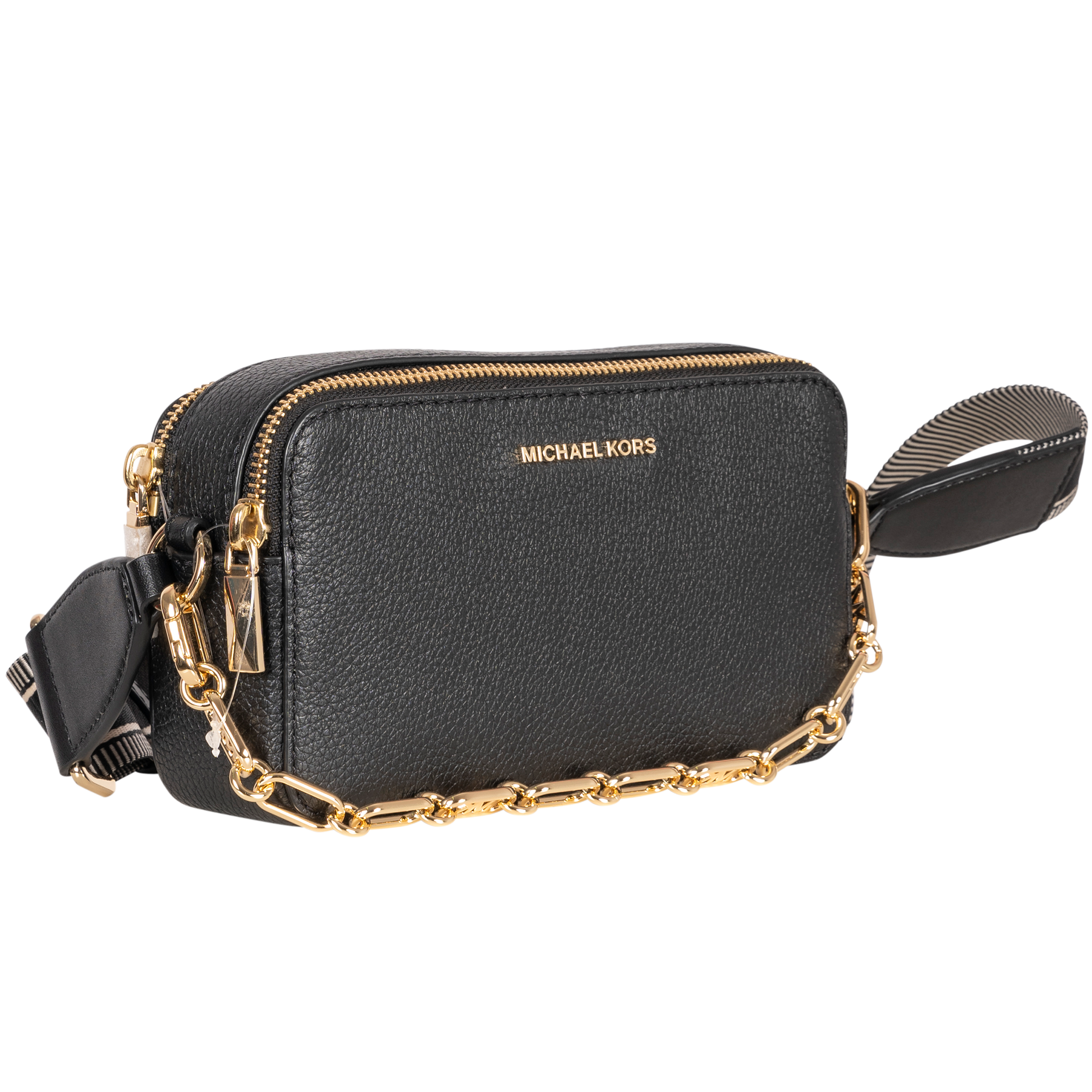 Jet Set Small Pebbled Leather Double Zip Camera Bag - Black