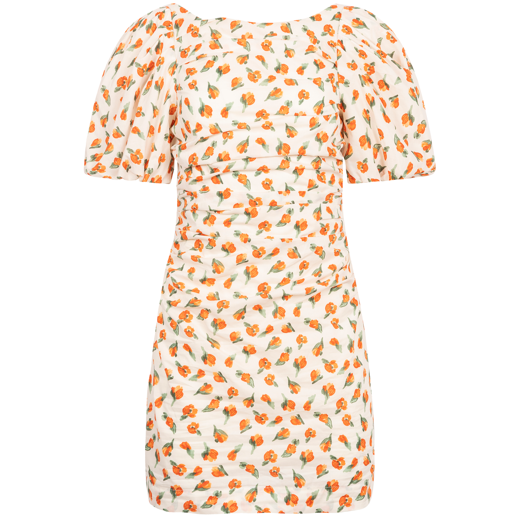 Sandrine Print Puff Dress - Mandarin Flower Print