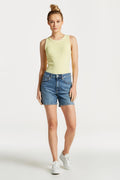 Sunfaded High Neck Rib Tank Top - Lemonade Yellow