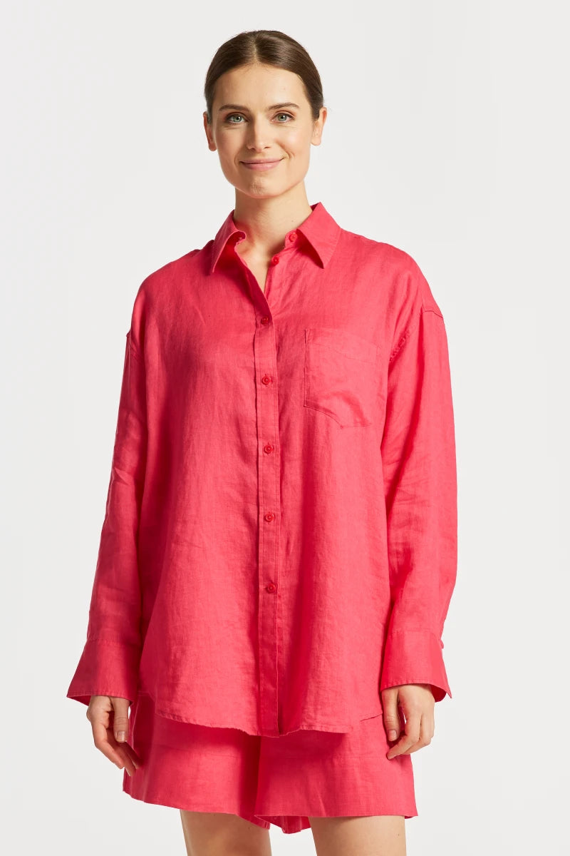 Os Linen Shirt - Magenta Pink