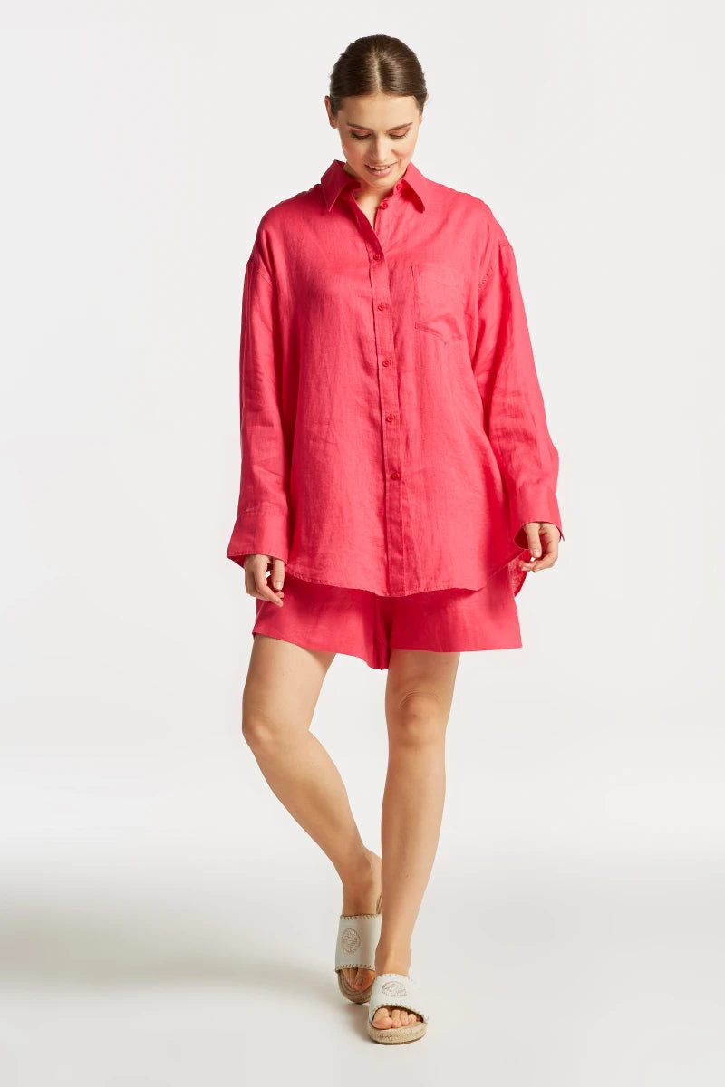 Os Linen Shirt - Magenta Pink