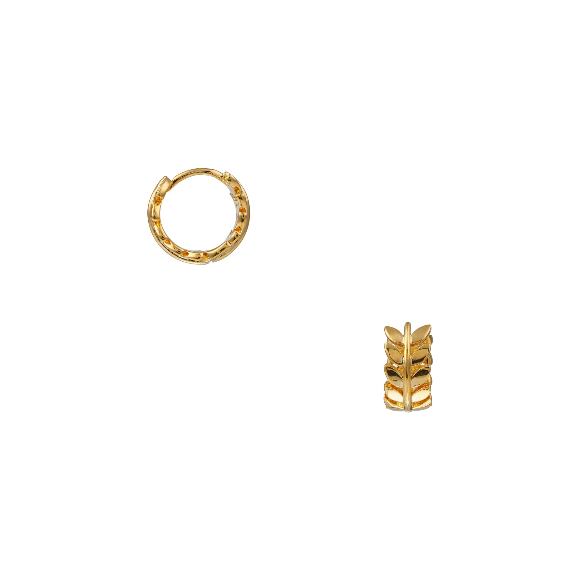 Metal Leaf Huggie Hoop  - Pale Gold