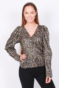 Peaches Short Print Blouse - Brown - Line of Oslo - Bluser & Skjorter - VILLOID.no