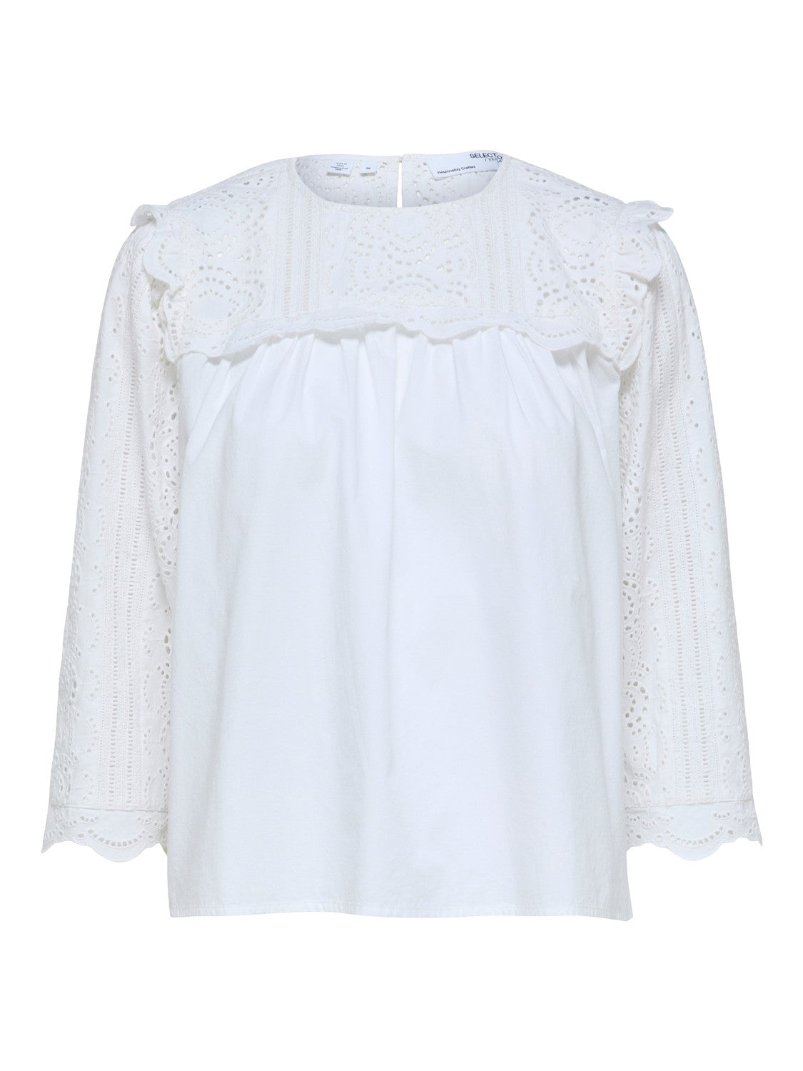 Violette 3/4 Broderi Top - Bright White