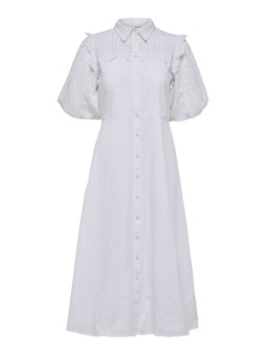 Violette 2/4 Ankle Broderi Dress - Bright White