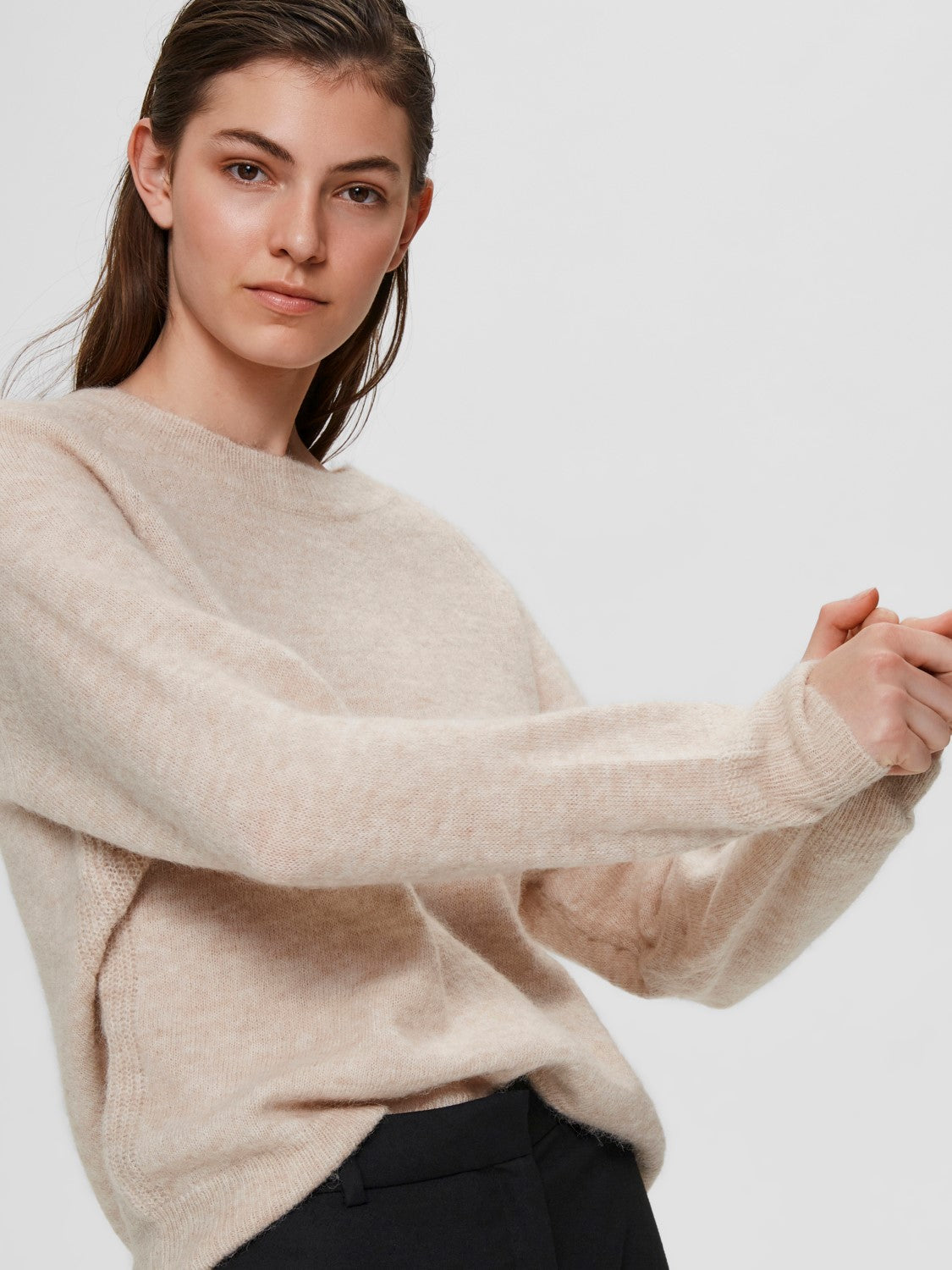 Lulu LS Knit O-Neck - Birch Melange