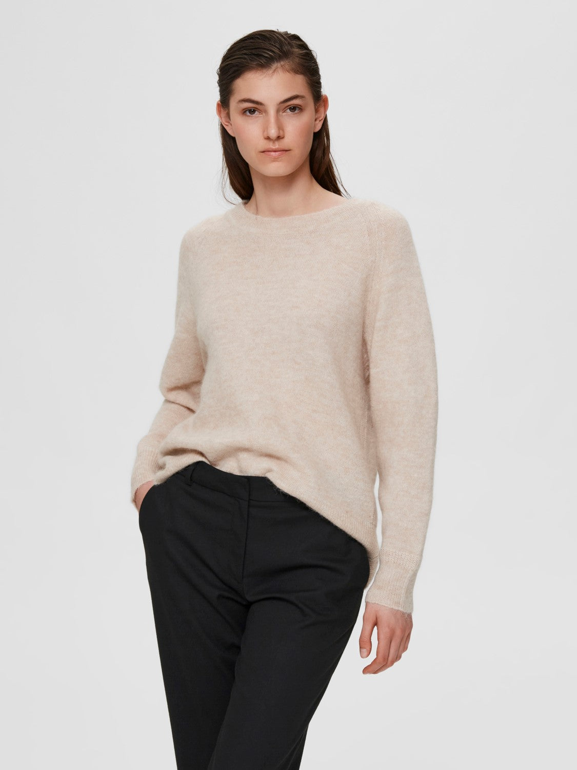 Lulu LS Knit O-Neck - Birch Melange