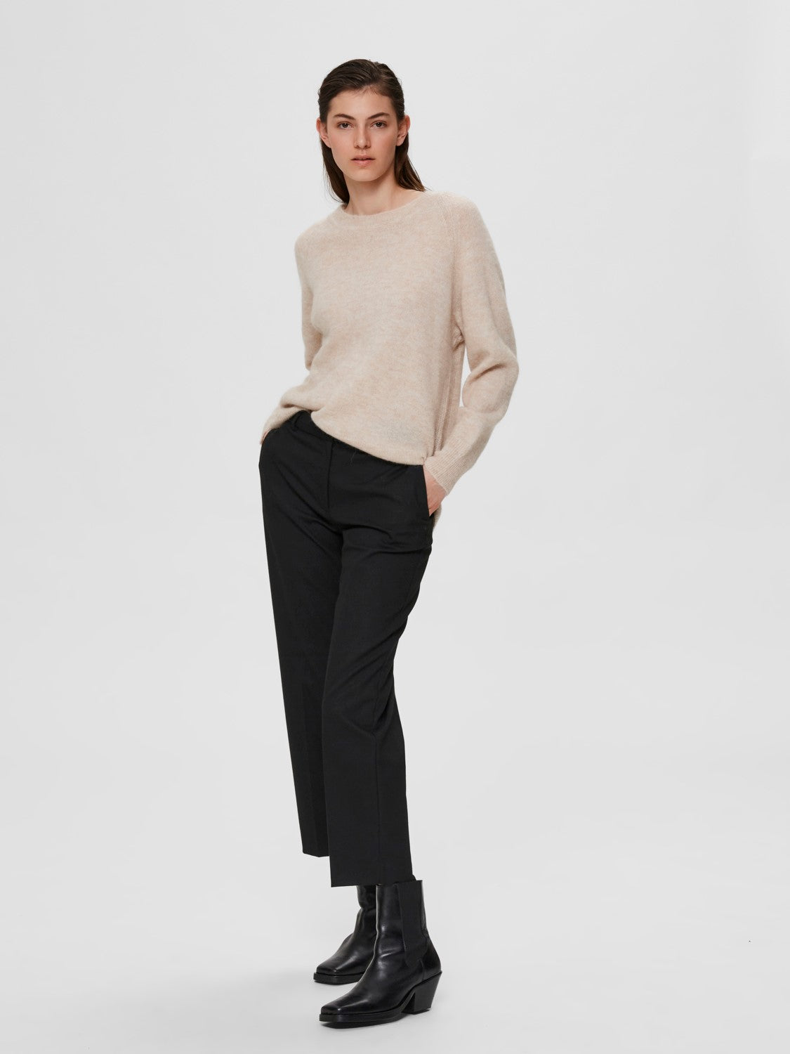 Lulu LS Knit O-Neck - Birch Melange