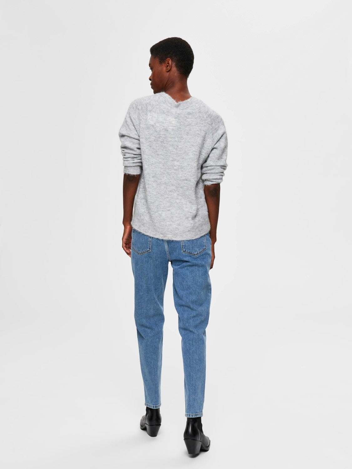 Lulu LS Knit O-Neck - Light Grey Melange