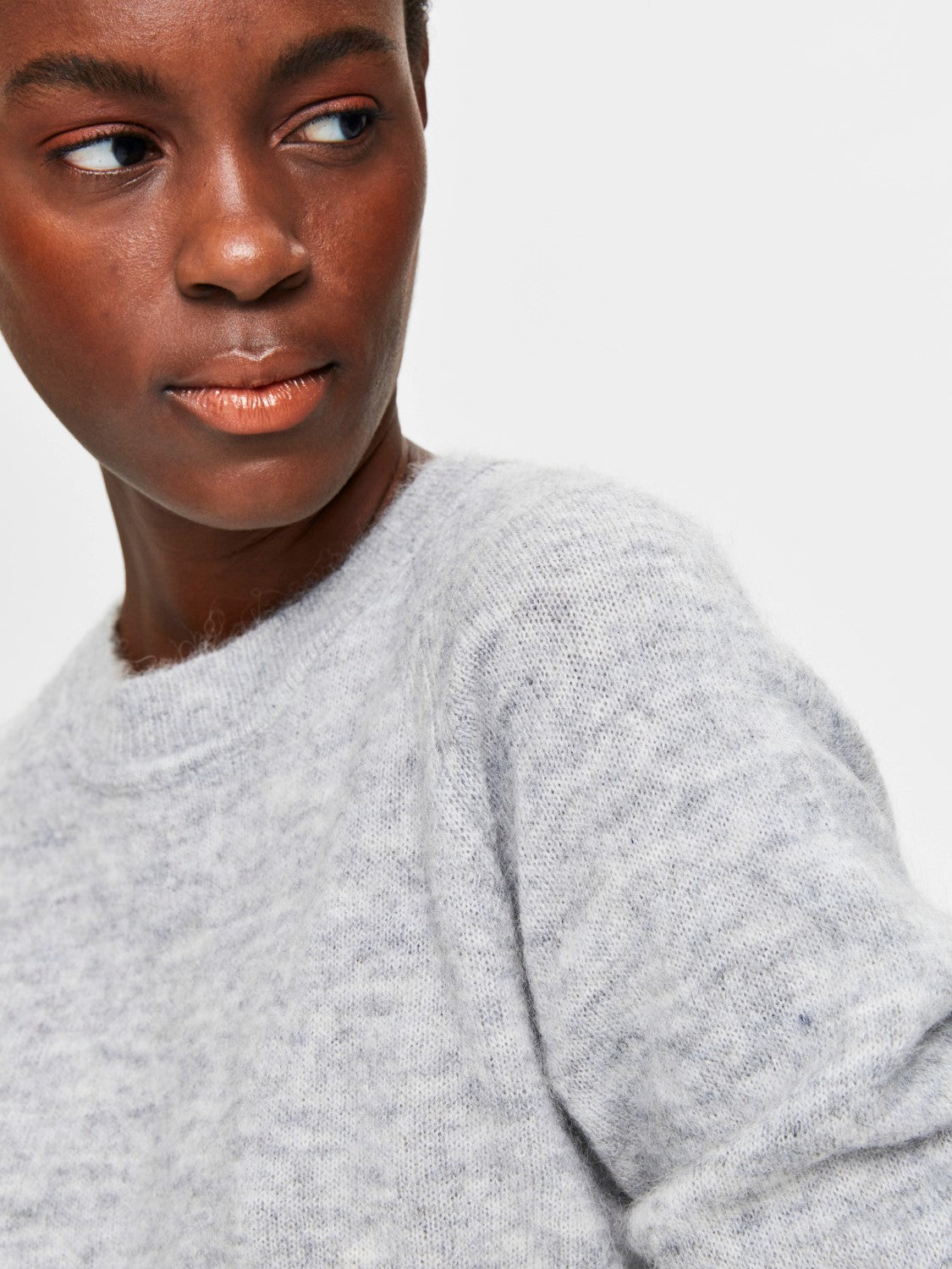 Lulu LS Knit O-Neck - Light Grey Melange
