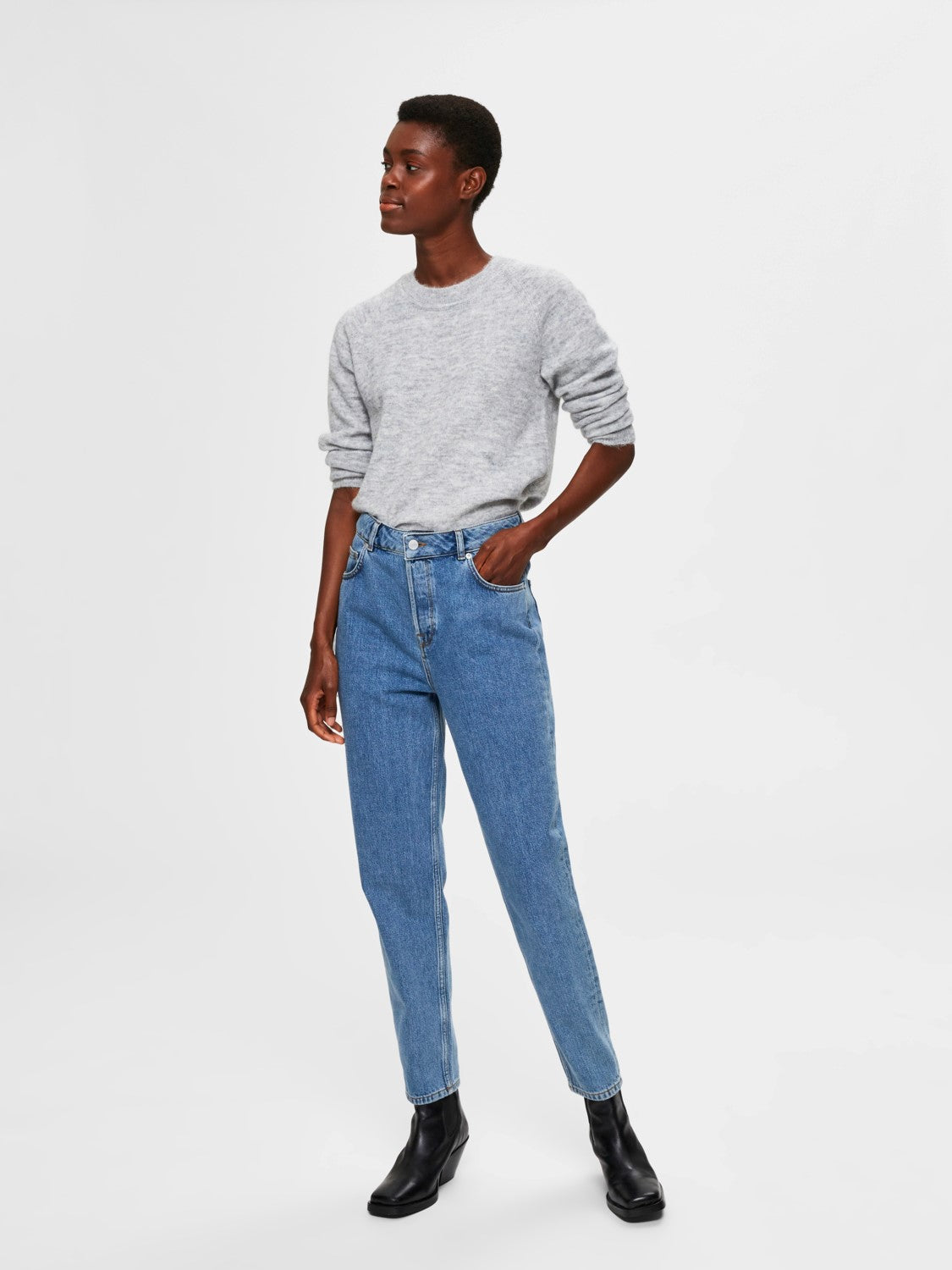 Lulu LS Knit O-Neck - Light Grey Melange
