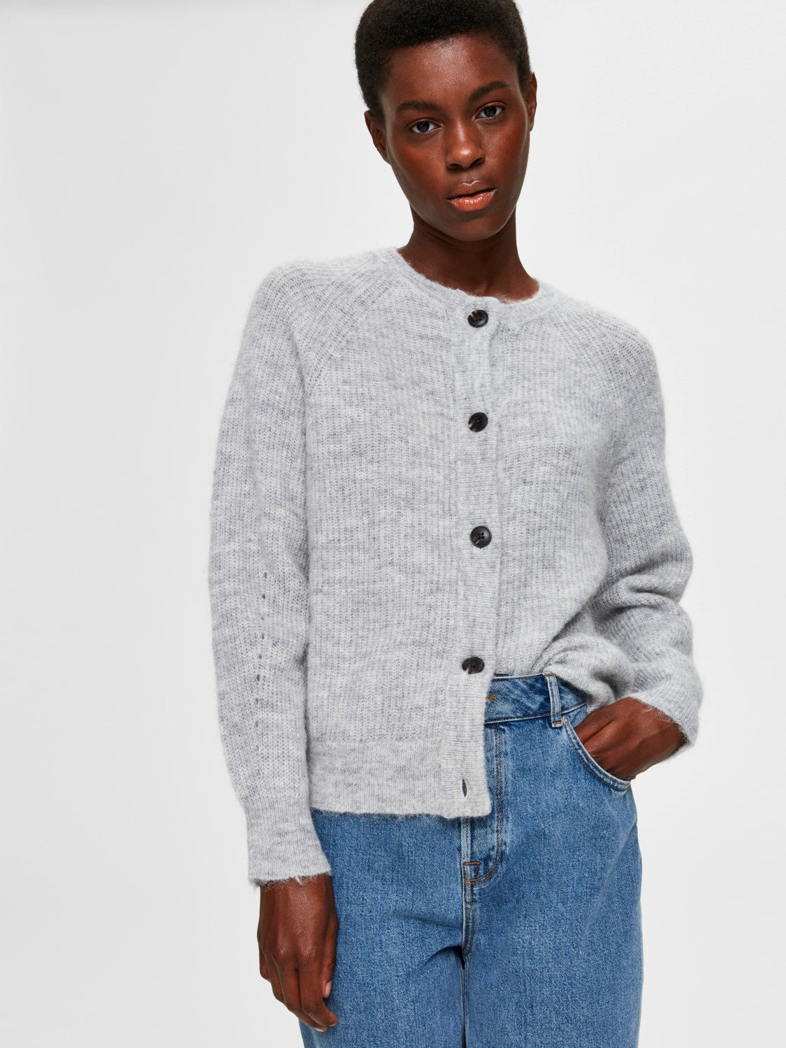 Lulu LS Knit Short Cardigan - Light Grey Melange