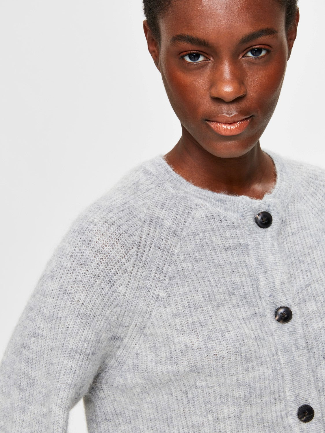 Lulu LS Knit Short Cardigan - Light Grey Melange
