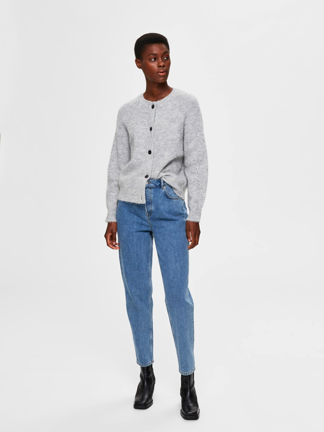 Lulu LS Knit Short Cardigan - Light Grey Melange