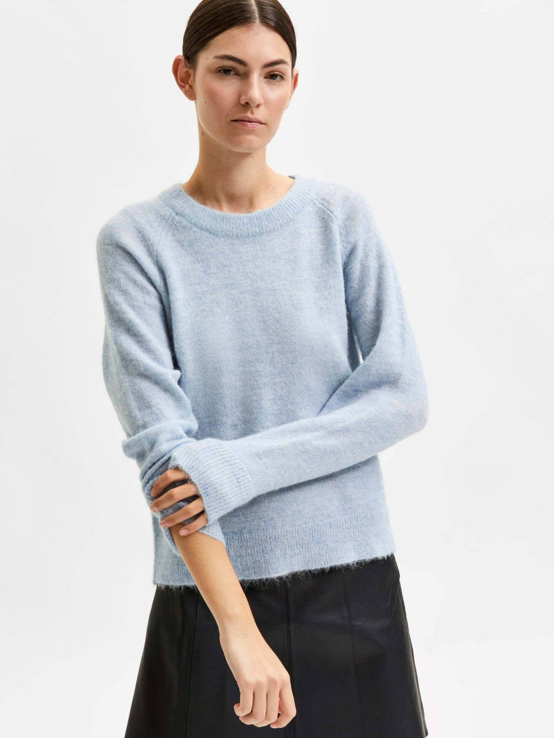 Lulu LS Knit O-Neck - Cashmere Blue Melange