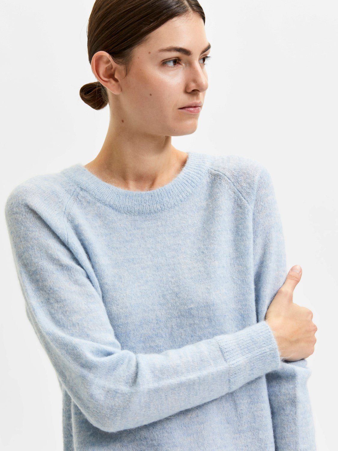Lulu LS Knit O-Neck - Cashmere Blue Melange