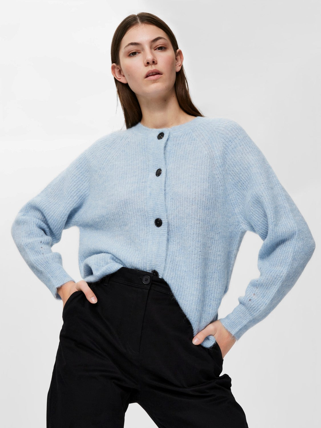 Lulu LS Knit Short Cardigan - Cashmere Blue Melange