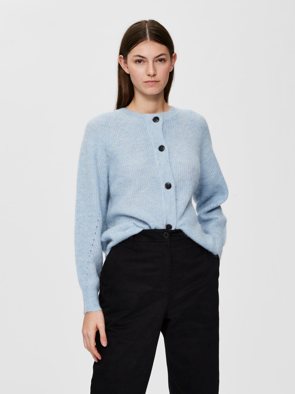 Lulu LS Knit Short Cardigan - Cashmere Blue Melange