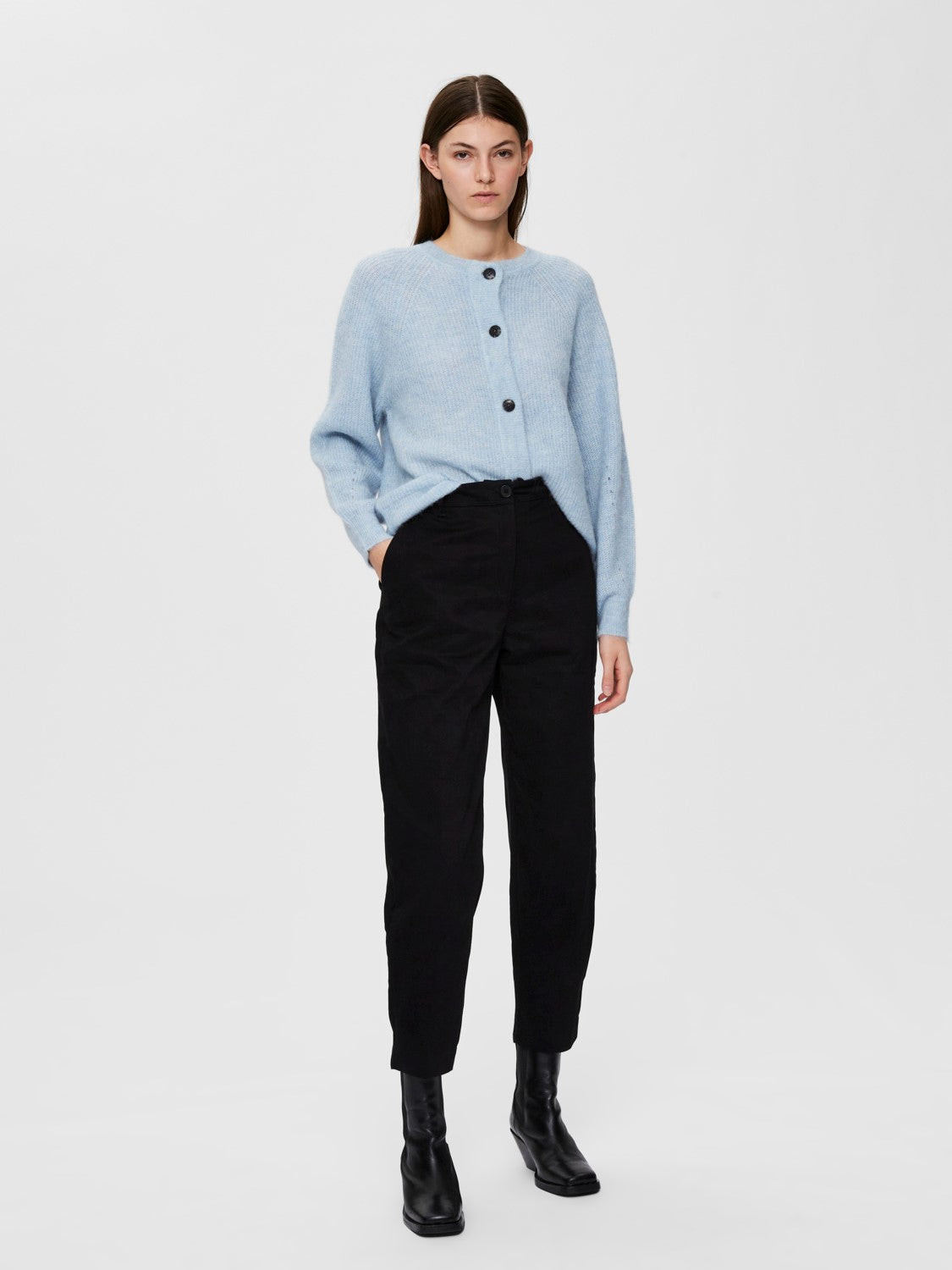 Lulu LS Knit Short Cardigan - Cashmere Blue Melange