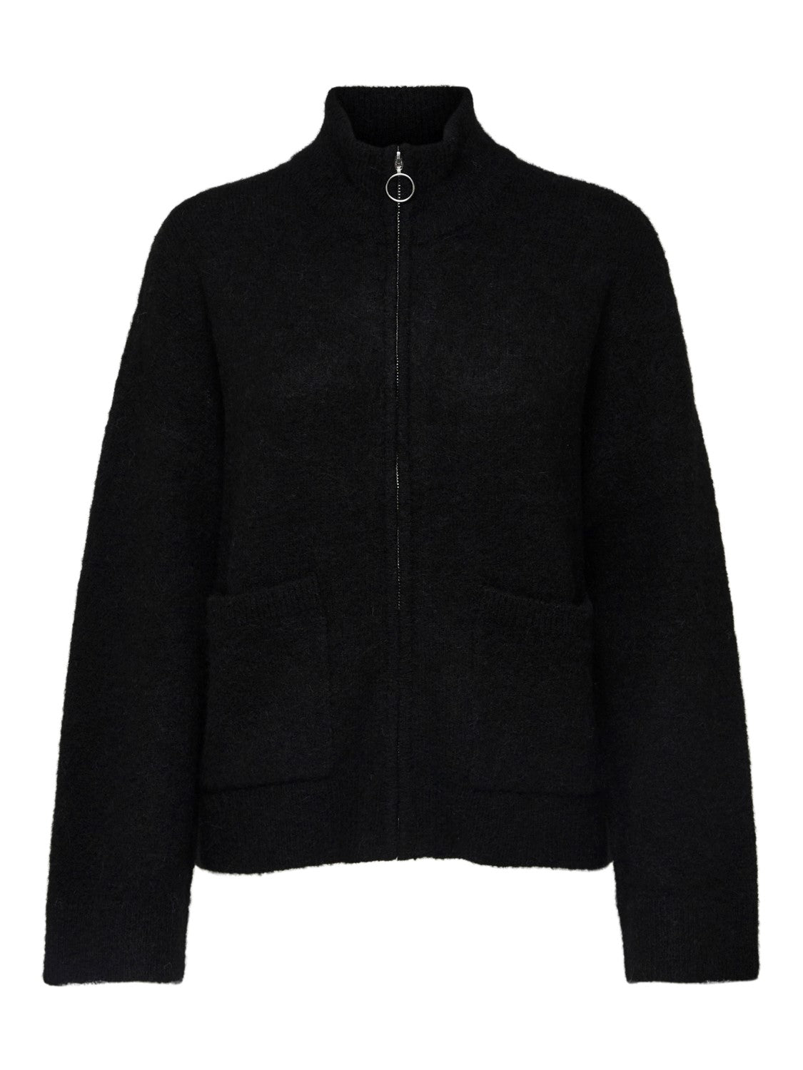 Sia Ls Knit Zipper Cardigan - Black