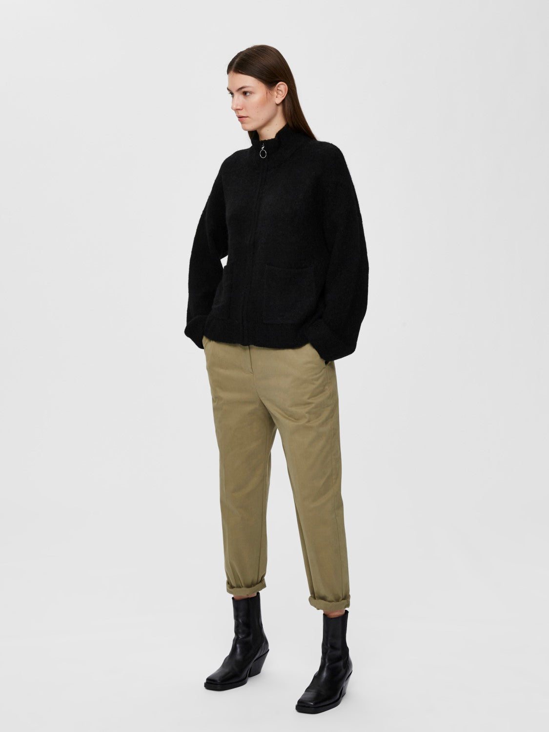 Sia Ls Knit Zipper Cardigan - Black