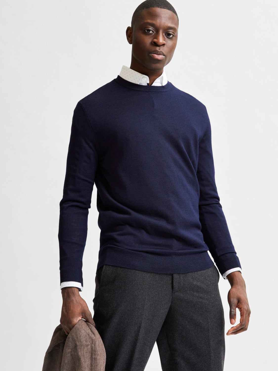 Town Merino Coolmax Knit Crew - Navy Blazer Melange