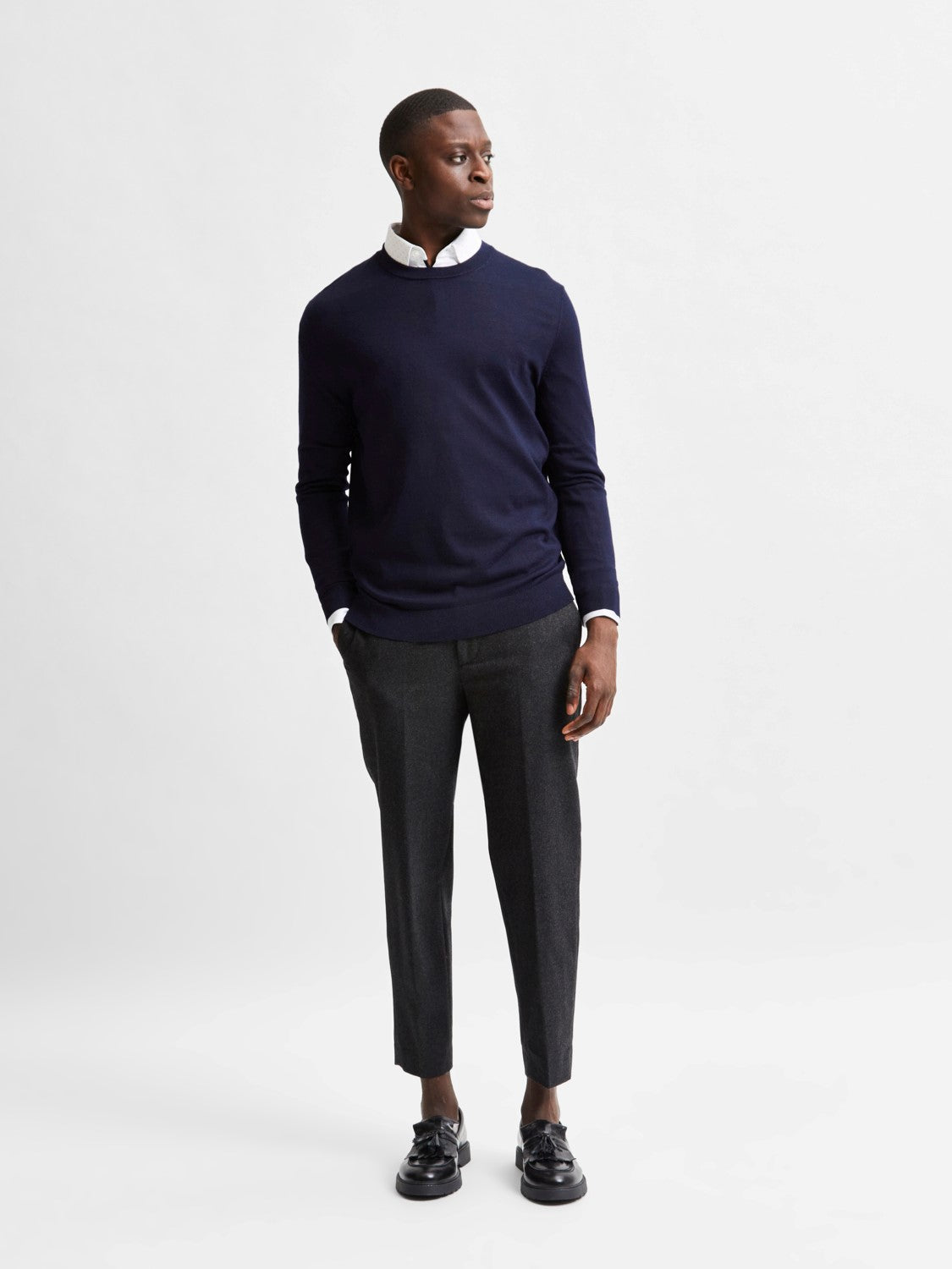 Town Merino Coolmax Knit Crew - Navy Blazer Melange