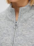 Sia Ls Knit Zipper Cardigan - Light Grey Melange