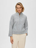 Sia Ls Knit Zipper Cardigan - Light Grey Melange