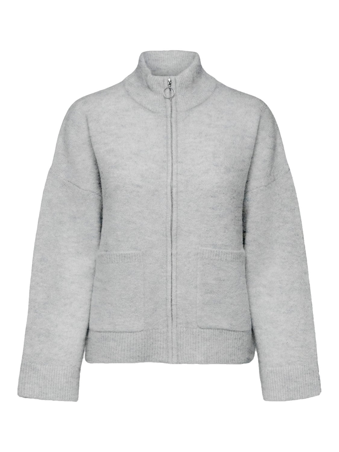 Sia Ls Knit Zipper Cardigan - Light Grey Melange