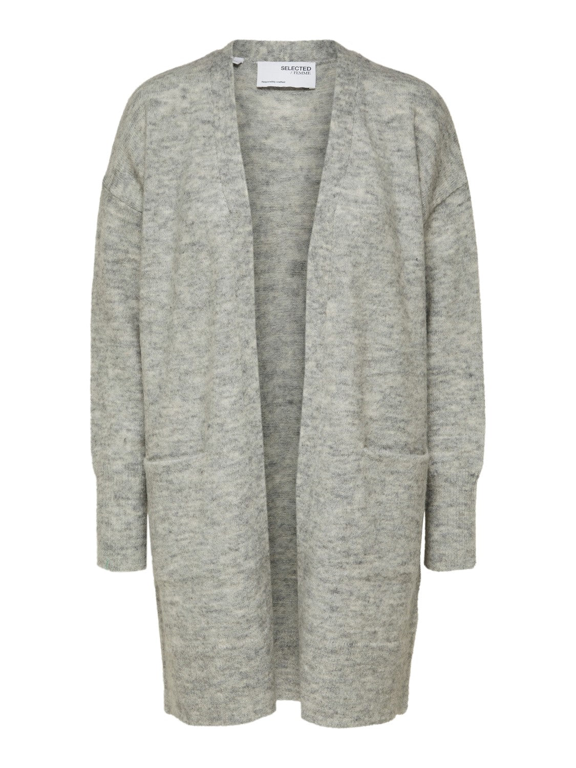 Lulu New Ls Knit Long Cardigan - Light Grey Melange