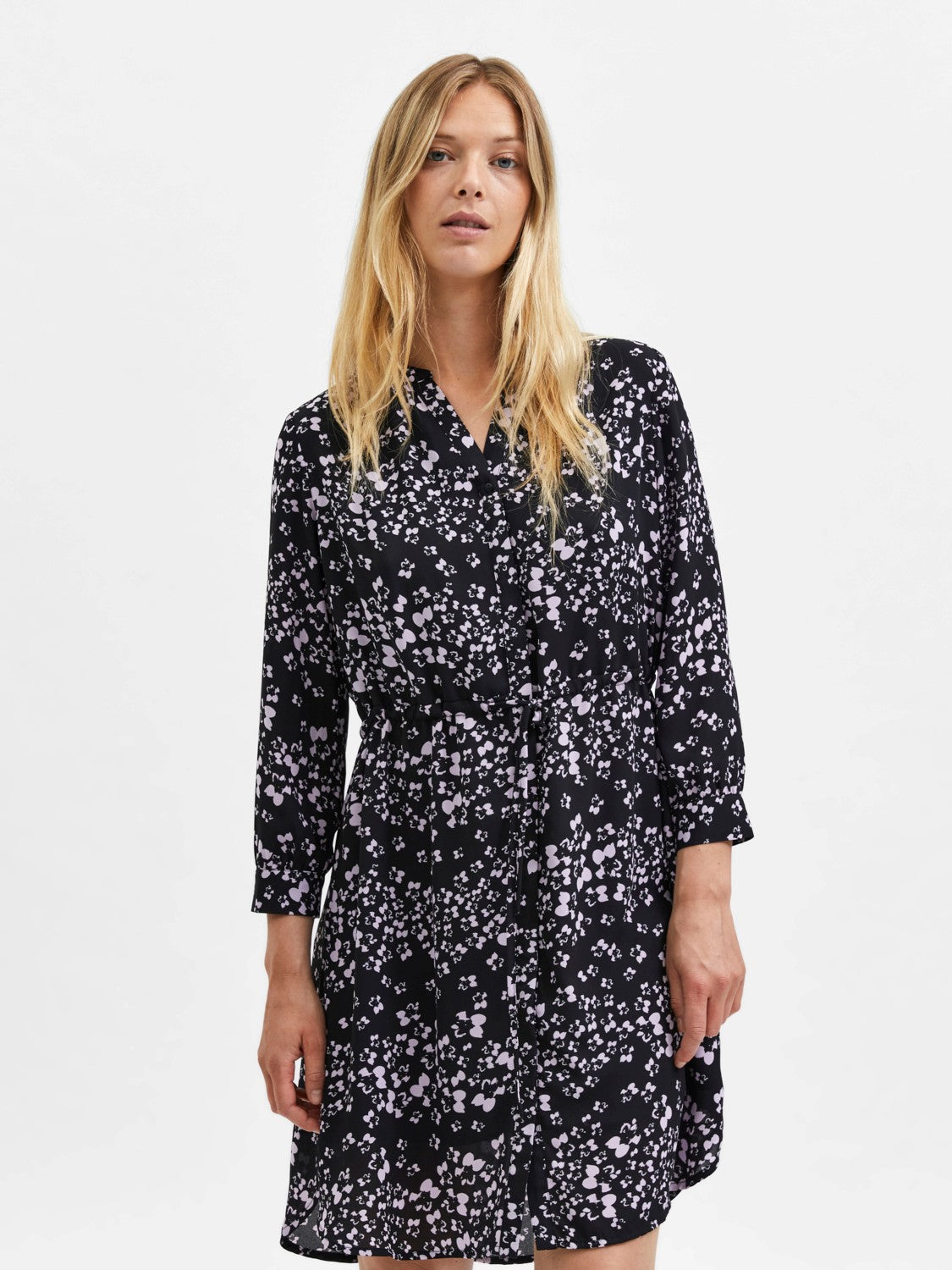 Damina 7/8 Aop Dress - Black