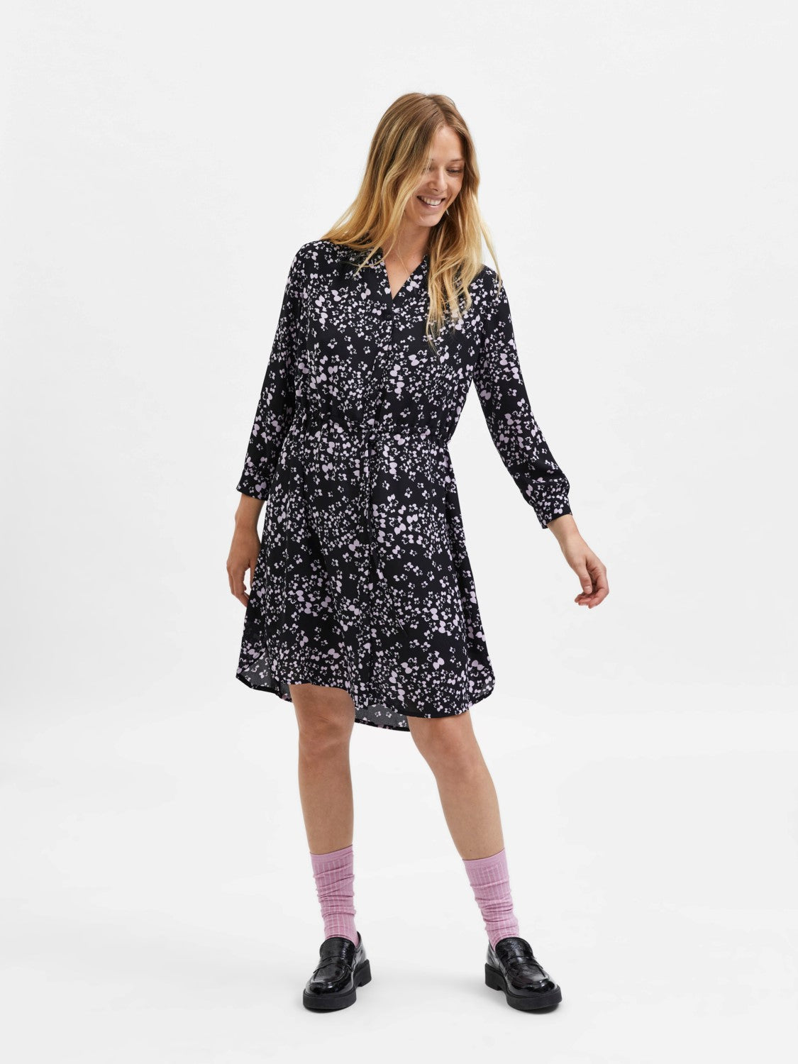 Damina 7/8 Aop Dress - Black
