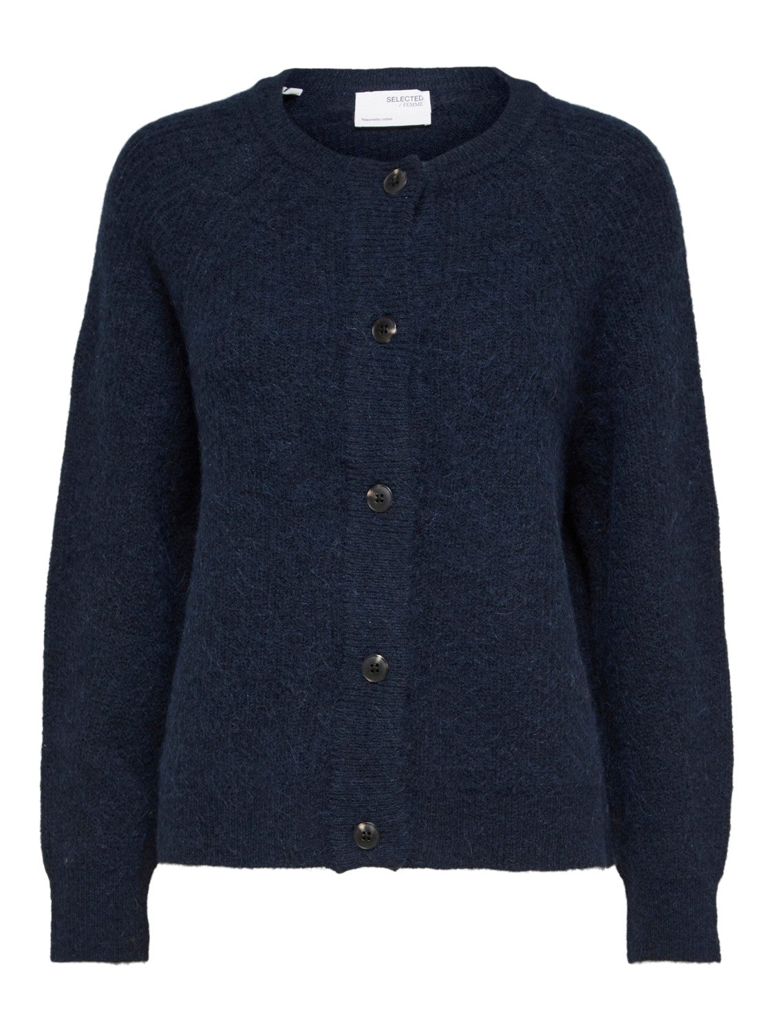 Lulu Ls Stickad Kort Kofta - Dark Sapphire Melange