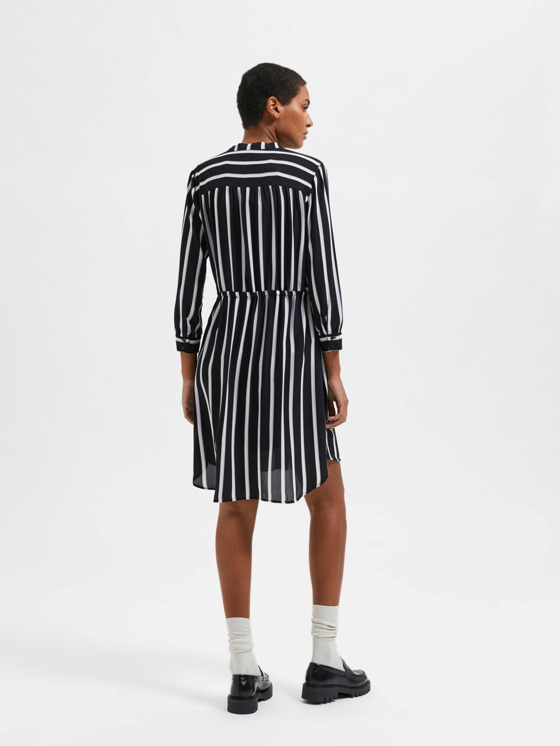 Damina 7/8 Aop Dress - Black W/Stripes