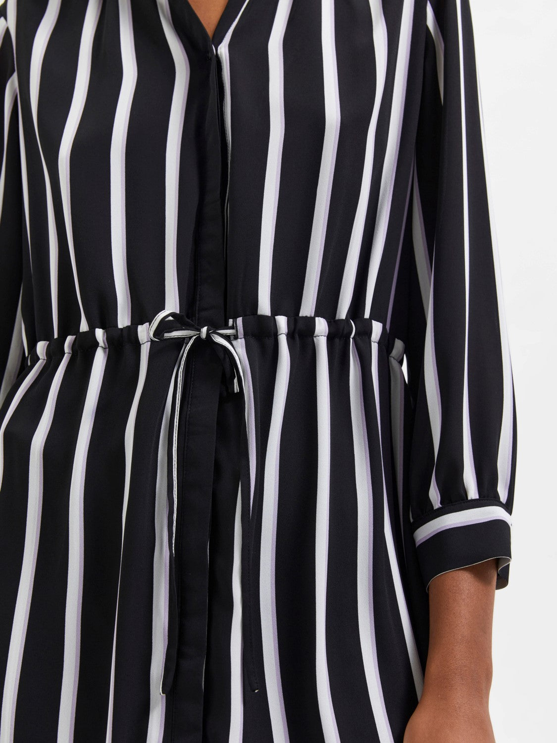 Damina 7/8 Aop Dress - Black W/Stripes