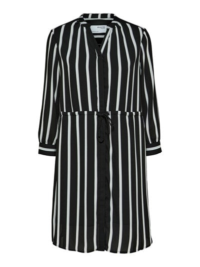 Damina 7/8 Aop Dress - Black W/Stripes