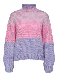Suanne Stripe Ls Knit Highneck - Orchid Petal/Cornflower Blue