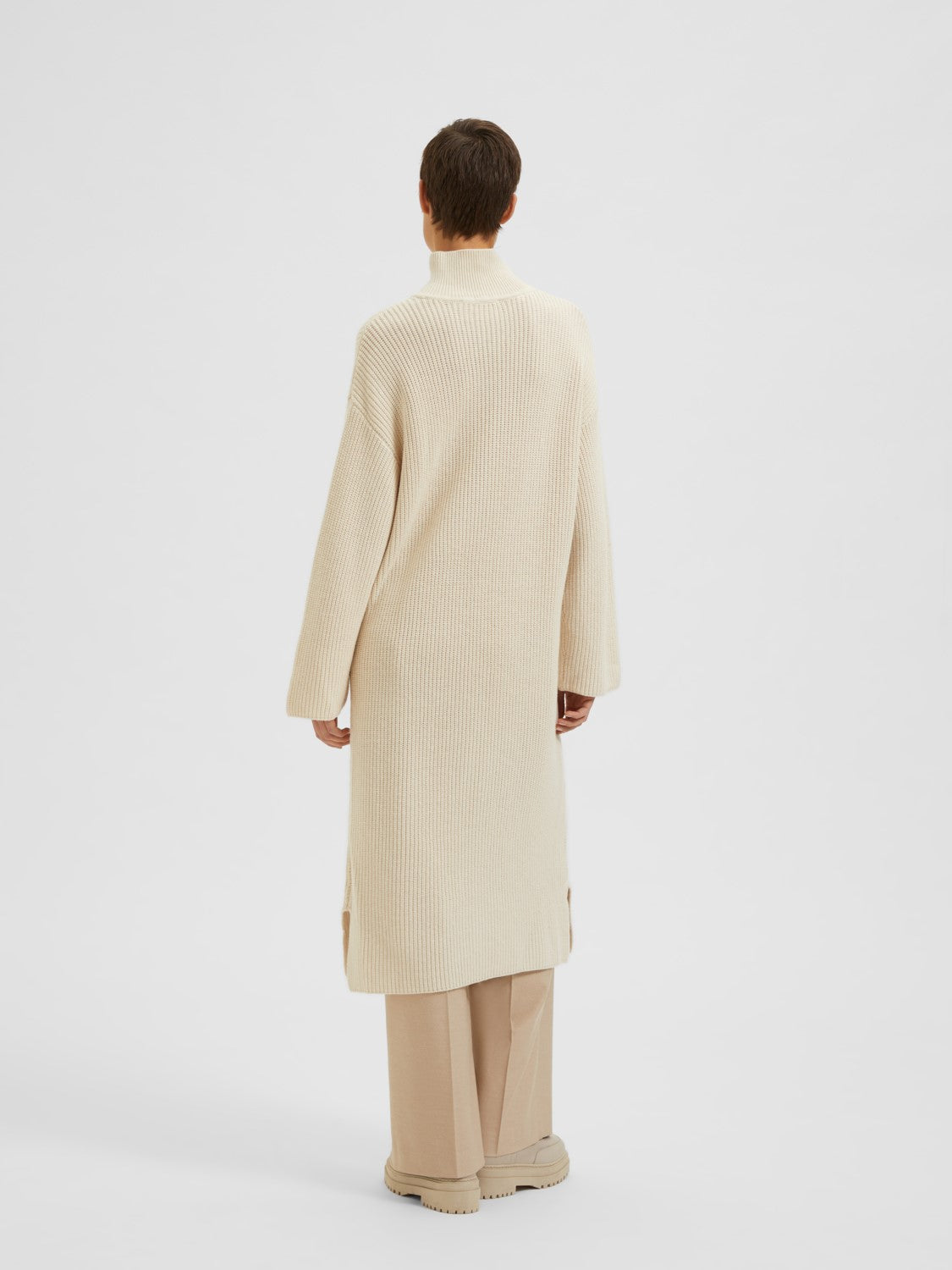 Ela Zipper Ls Knit High Neck Dress - Birch