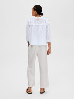 Violette 3/4 Broderi Top - Bright White