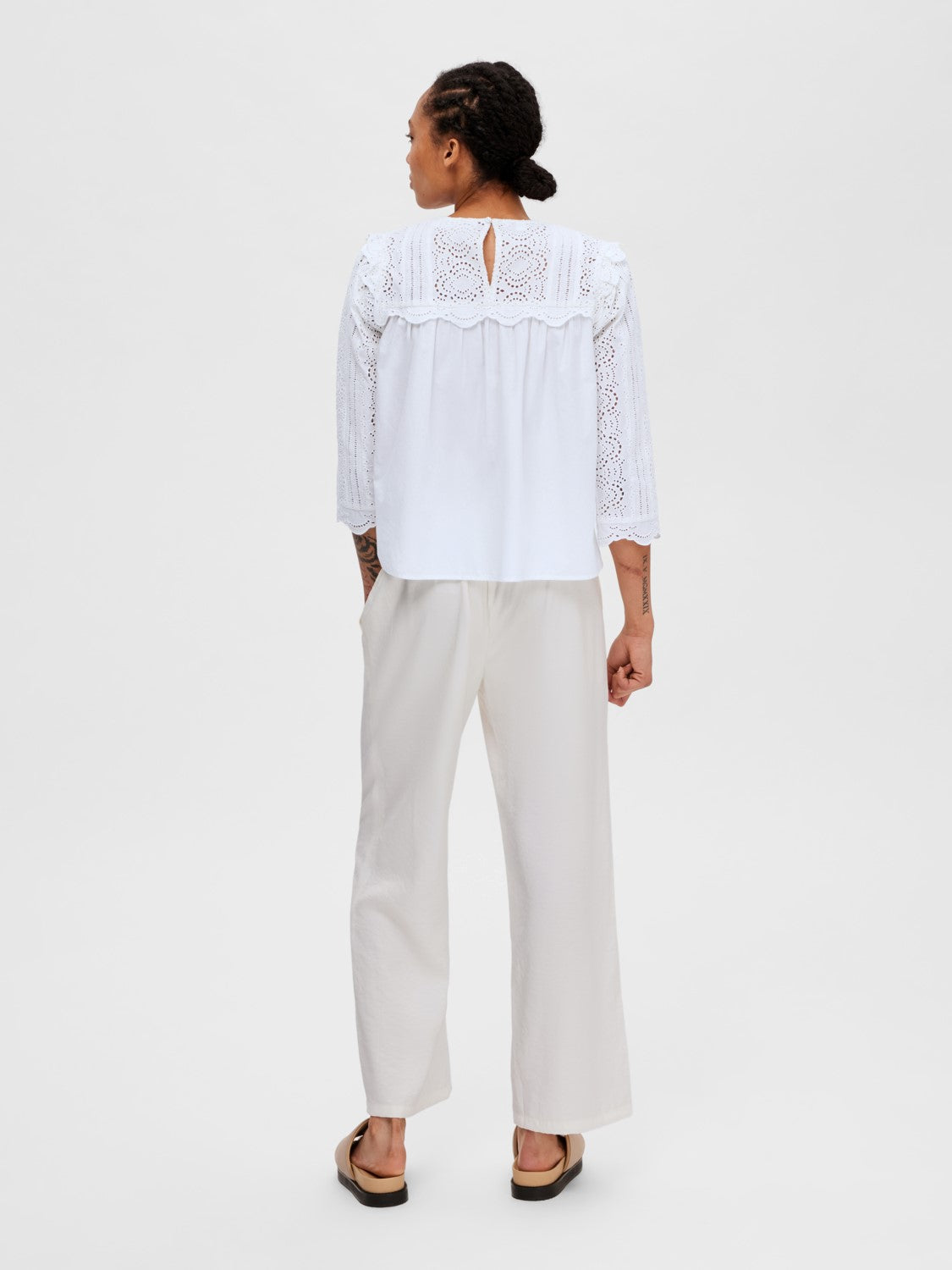 Violette 3/4 Broderi Top - Bright White