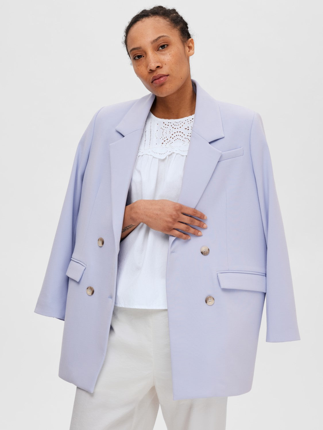 Violette 3/4 Broderi Top - Bright White