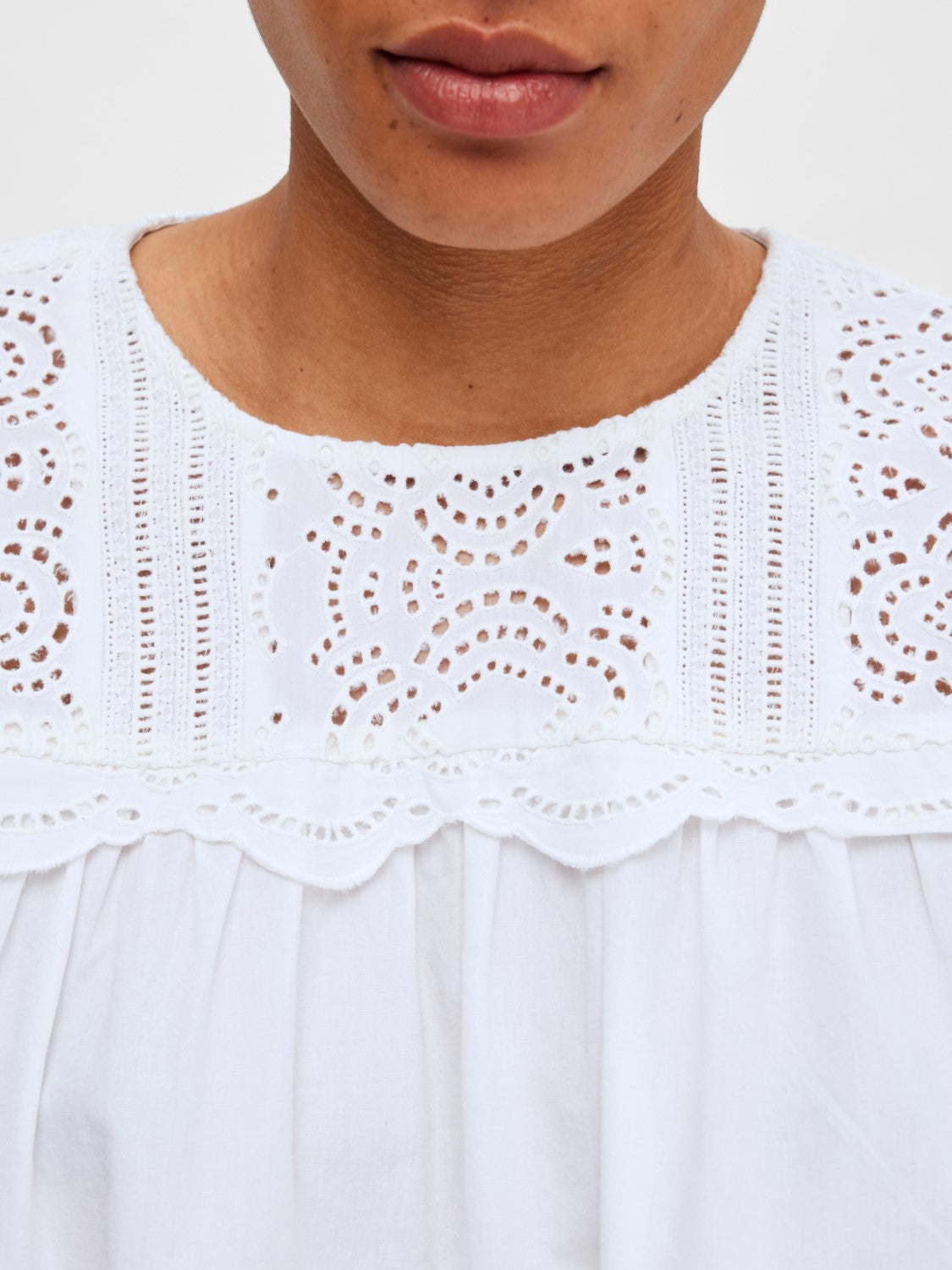 Violette 3/4 Broderi Top - Bright White