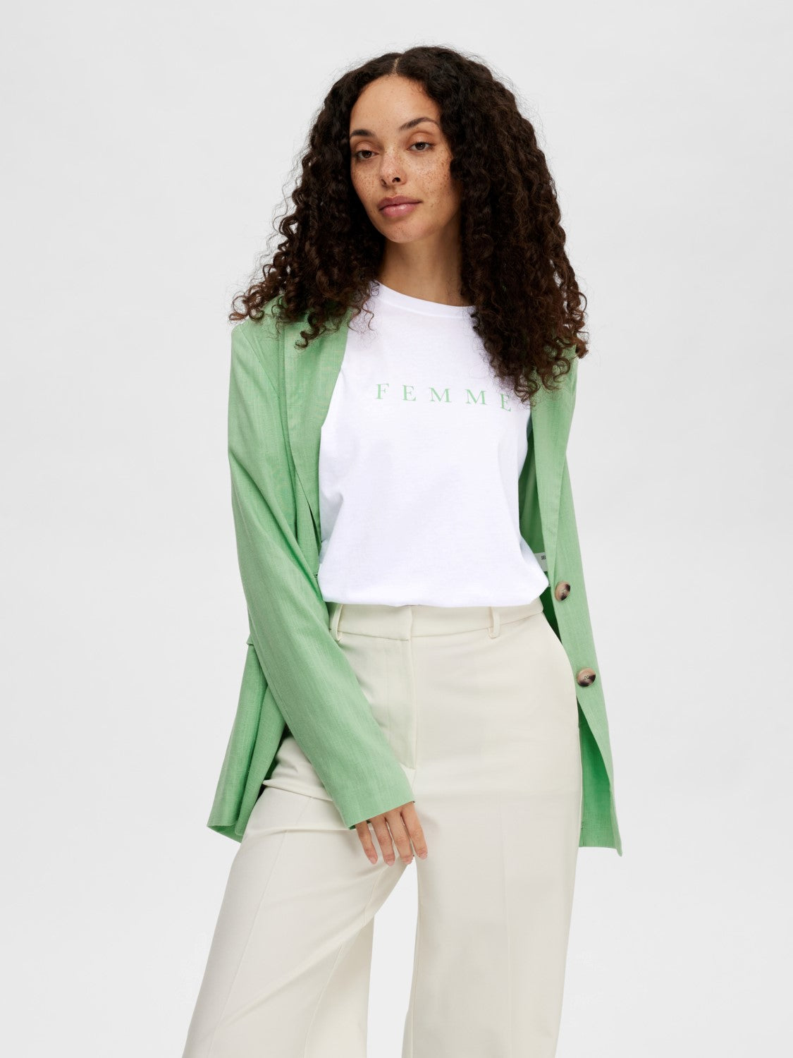 Vilja SS Printed Tee - Bright White Ab Green