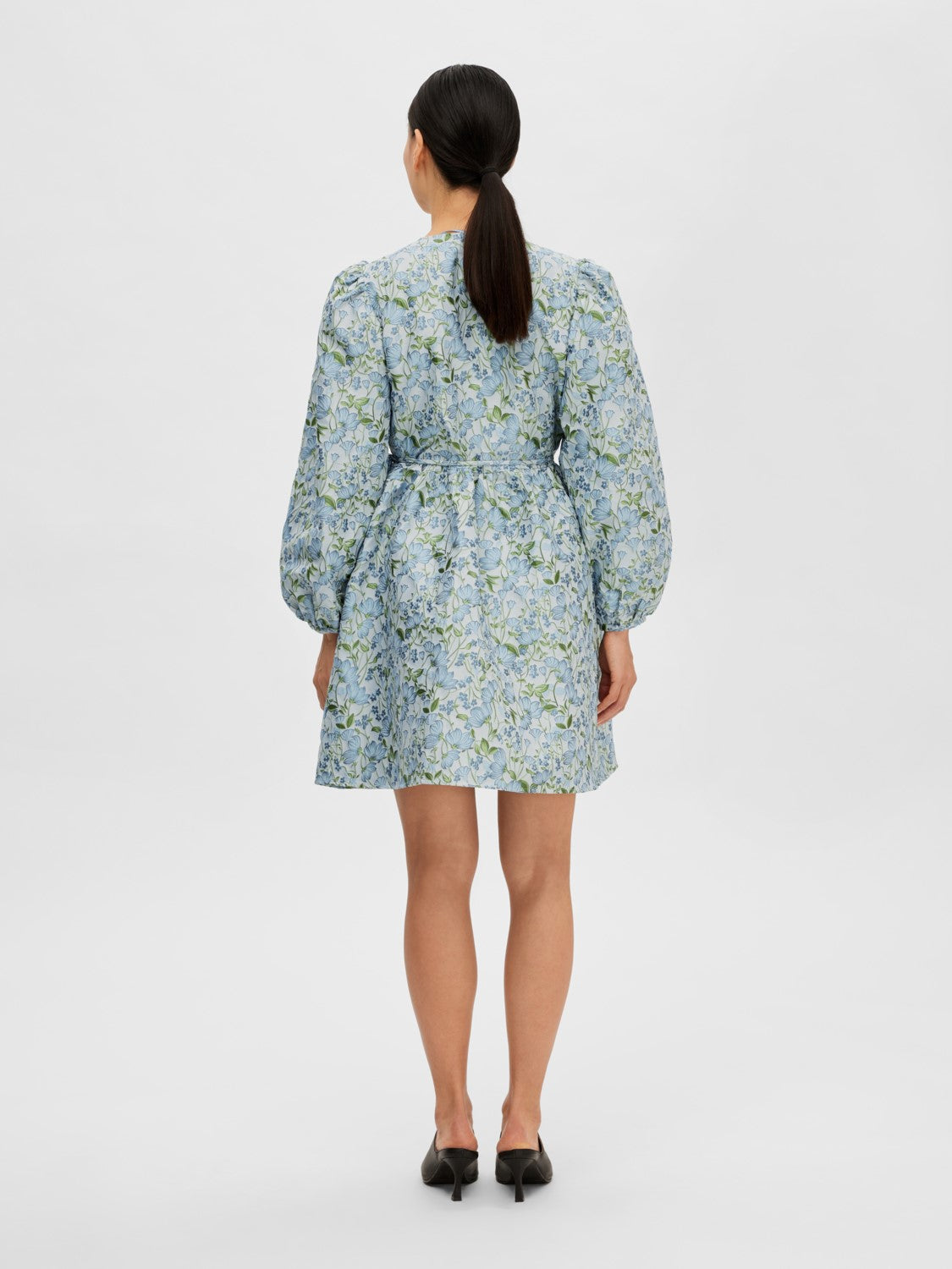 Aliana-Siv Jaquard Ls Short Dress - Blue Heron