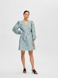 Aliana-Siv Jaquard Ls Short Dress - Blue Heron
